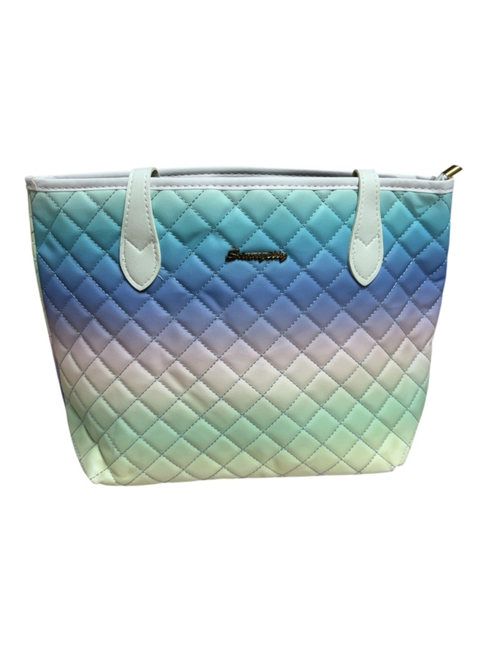 Pastel Ombre Quilted Tote Bag - White Trim